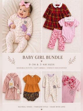 NWT Baby Girl Bundle 3-6M Boutique Set Tahari Milkberry Snug + Bonus 0-3M
